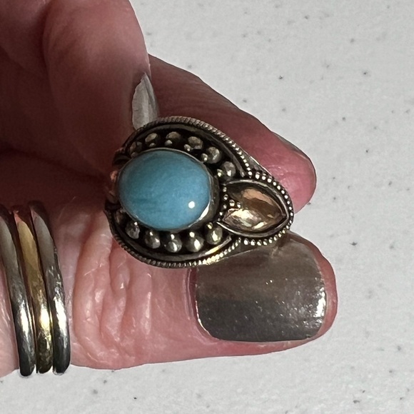 Sterling Silver Turquoise ring with gold accent size 7.5 - Picture 5 of 6